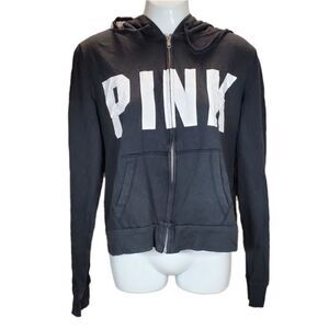 PINK Hoodie zip up gray logo jacket L